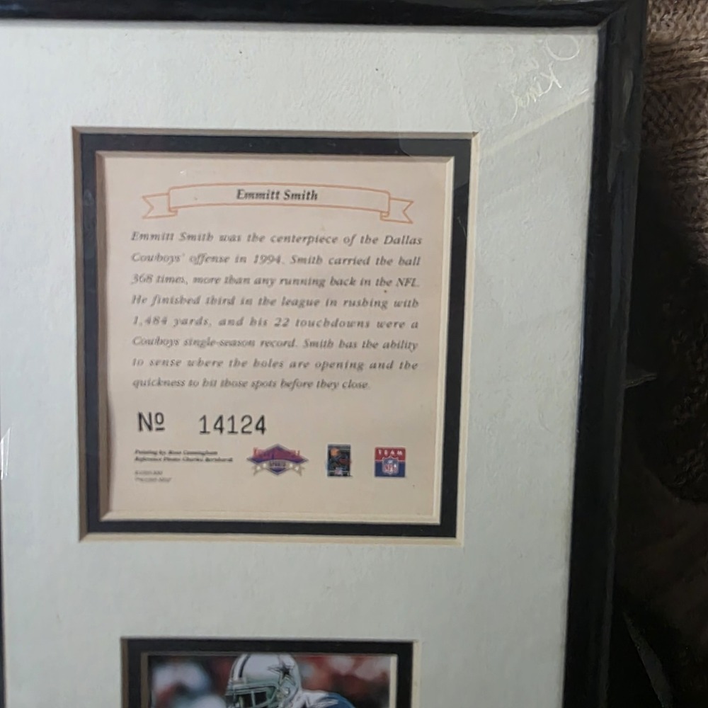 Vintage Dallas Cowboys Framed Emmitt Smith Art Photo Plaque NFL Football 90s - Picture 2 of 4